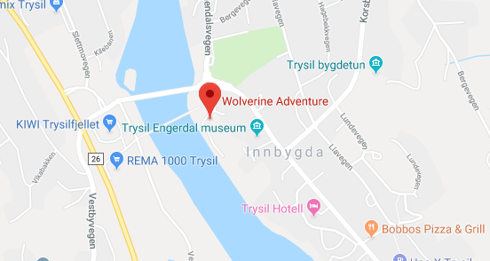 Kart over Trysil med Wolverinen Adventure markert